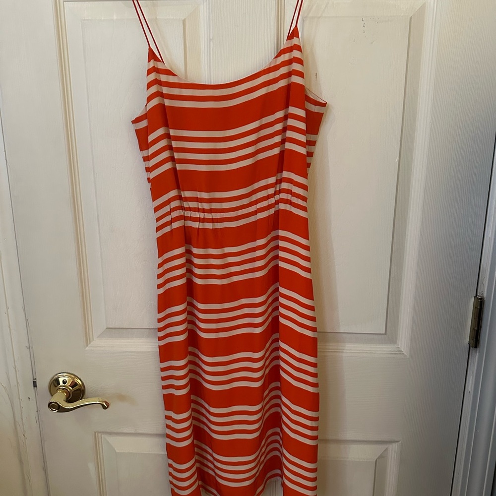 J. Crew Orange and White Spaghetti Strap Sundress